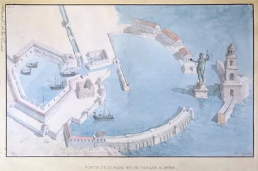Rekonstruktion av den romerska hamnen i Ostia, c.1850